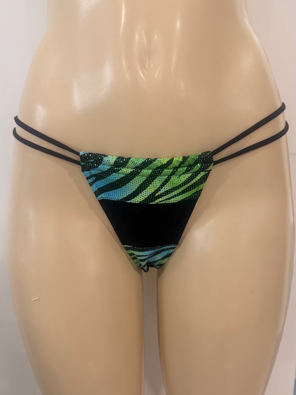 Women's ëa Green & Blue Zebra Print Bikini Bottom Y2K
